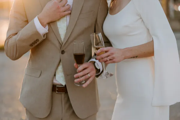 A champagne toast at a 24 Shelby wedding in downtown Indianapolis, the celebration newly engaged couples are planning toward.